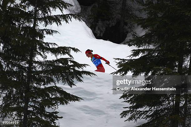 Marit Bjoergen of Norway competes during the Ladies' Cross Country 4x5 km Relay on day 14 of the 2010 Vancouver Winter Olympics at Whistler Olympic...