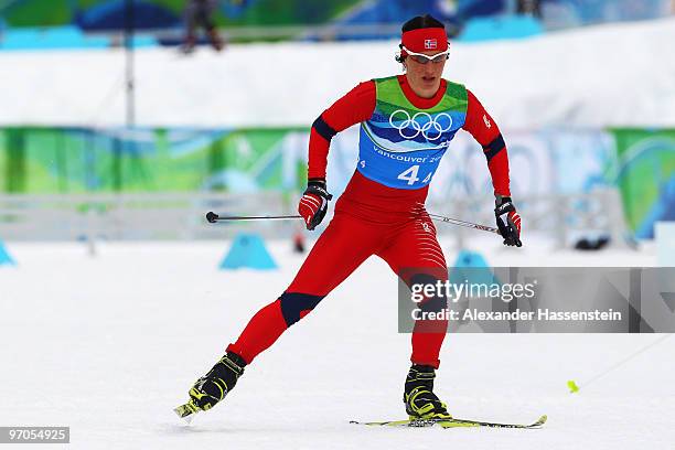 Marit Bjoergen of Norway competes during the Ladies' Cross Country 4x5 km Relay on day 14 of the 2010 Vancouver Winter Olympics at Whistler Olympic...