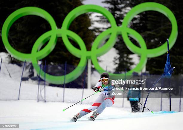 Elisabeth Goergl of Austria takes the Bronze Medal during the Women's Alpine Skiing Giant Slalom on Day 14 of the 2010 Vancouver Winter Olympic Games...