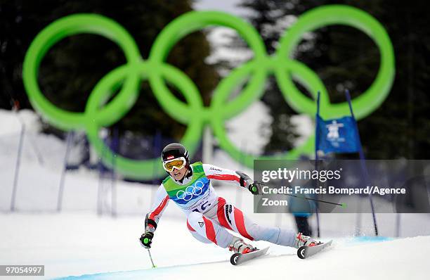 Elisabeth Goergl of Austria takes the Bronze Medal during the Women's Alpine Skiing Giant Slalom on Day 14 of the 2010 Vancouver Winter Olympic Games...