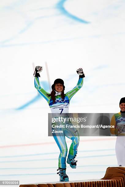 Tina Maze of Slovenia takes the Silver Medal during the Women's Alpine Skiing Giant Slalom on Day 14 of the 2010 Vancouver Winter Olympic Games on...