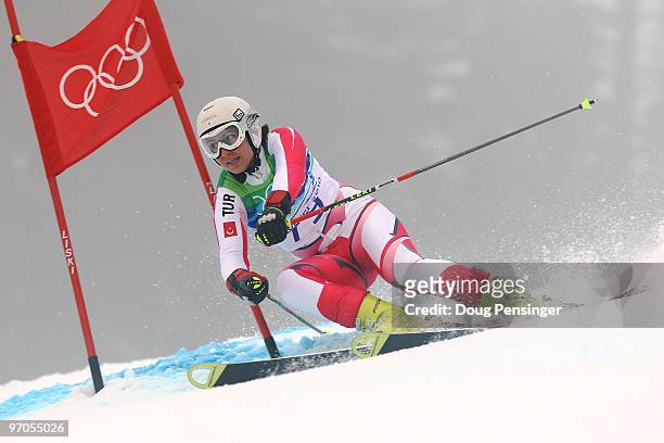 Tugba Dasdemir of Turkey competes during the Ladies Giant Slalom on day 14 of the Vancouver 2010 Winter Olympics at Whistler Creekside on February...