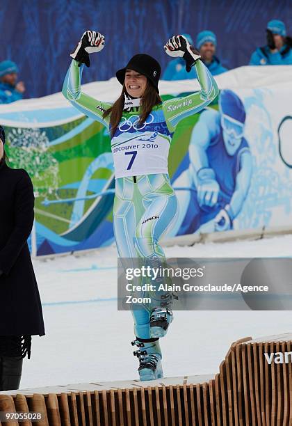 Tina Maze of Slovenia takes the Silver Medal during the Women's Alpine Skiing Giant Slalom on Day 14 of the 2010 Vancouver Winter Olympic Games on...