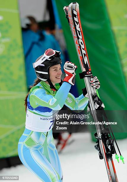 Tina Maze of Slovenia takes the Silver Medal during the Women's Alpine Skiing Giant Slalom on Day 14 of the 2010 Vancouver Winter Olympic Games on...