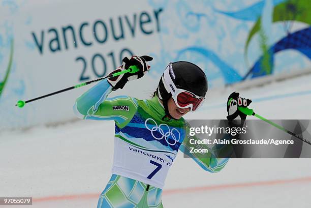 Tina Maze of Slovenia takes the Silver Medal during the Women's Alpine Skiing Giant Slalom on Day 14 of the 2010 Vancouver Winter Olympic Games on...