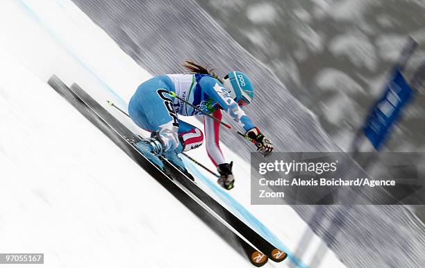 Julia Mancuso of the USA during the Women's Alpine Skiing Giant Slalom on Day 14 of the 2010 Vancouver Winter Olympic Games on February 25, 2010 in...