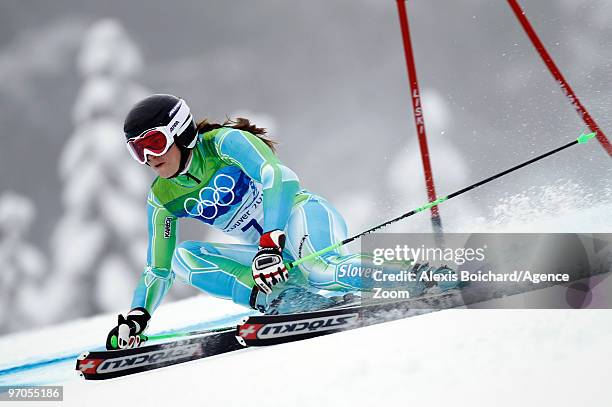 Tina Maze of Slovenia takes the Silver Medal during the Women's Alpine Skiing Giant Slalom on Day 14 of the 2010 Vancouver Winter Olympic Games on...