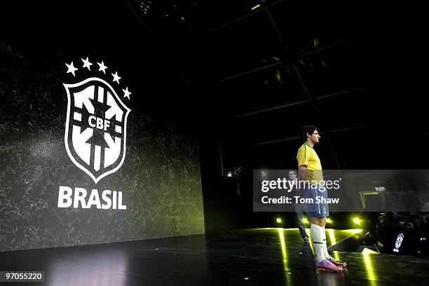 Alexandre Pato of Brazil poses during the Nike unveils the new Brazil home and away kit, plus 8 away kits for the other Nike-Sponsored federations...