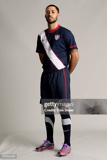 Clint Dempsey of USA poses during the Nike unveils the new Brazil home and away kit, plus 8 away kits for the other Nike-Sponsored federations...