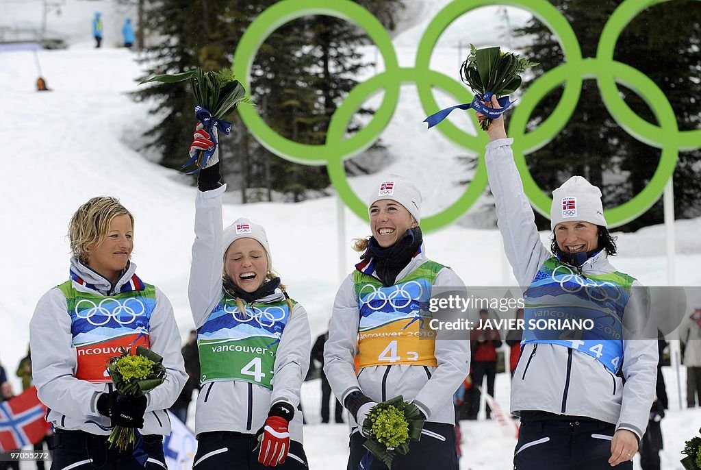Norway's gold medalists (L-R) Vibeke W S