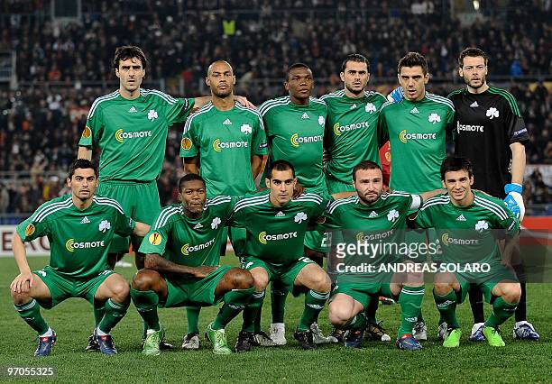 Panathinaikos team pose for photographers before the match against AS Roma during their UEFA Europa League football match on February 25, 2010 at...