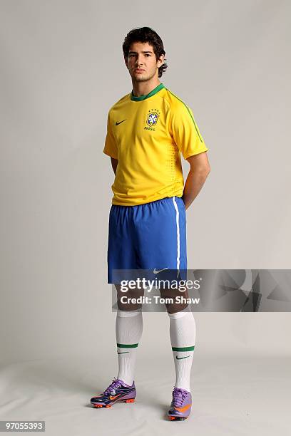 Alexandre Pato of Brazil poses during the Nike unveils the new Brazil home and away kit, plus 8 away kits for the other Nike-Sponsored federations...