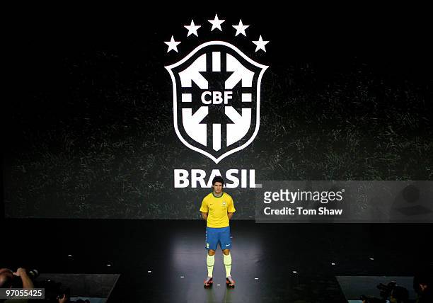 Alexandre Pato of Brazil poses during the Nike unveils the new Brazil home and away kit, plus 8 away kits for the other Nike-Sponsored federations...