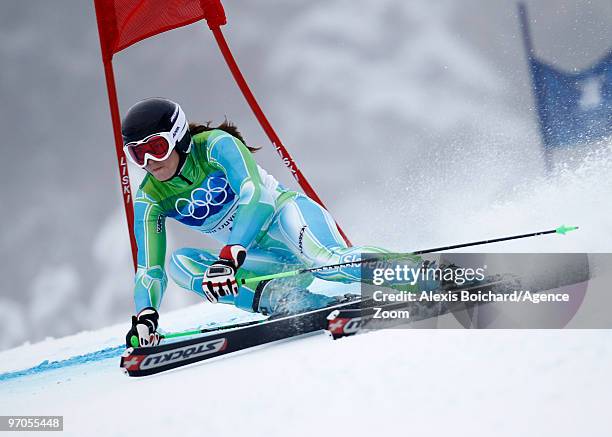 Tina Maze of Slovenia takes the Silver Medal during the Women's Alpine Skiing Giant Slalom on Day 14 of the 2010 Vancouver Winter Olympic Games on...