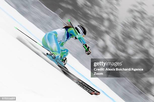 Tina Maze of Slovenia takes the Silver Medal during the Women's Alpine Skiing Giant Slalom on Day 14 of the 2010 Vancouver Winter Olympic Games on...