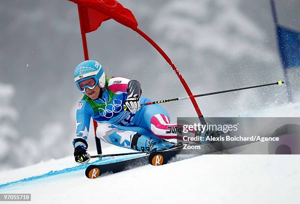 Julia Mancuso of the USA during the Women's Alpine Skiing Giant Slalom on Day 14 of the 2010 Vancouver Winter Olympic Games on February 25, 2010 in...