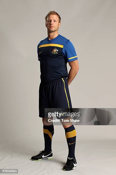 Vince Grella of Australia poses during the Nike unveils the new Brazil home and away kit, plus 8 away kits for the other Nike-Sponsored federations...