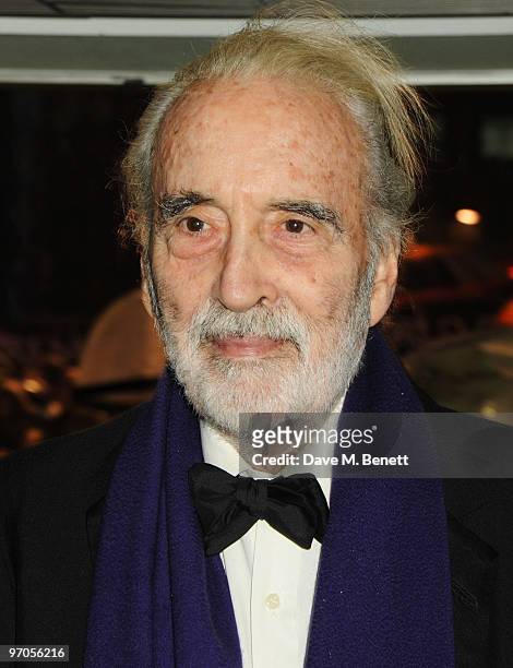 Sir Christopher Lee arrives at the Royal World Premiere of 'Alice In Wonderland' at the Odeon Leicester Square on February 25, 2010 in London,...