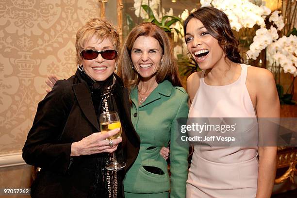 Actor/V-Day Board Member Jane Fonda, California's First Lady Maria Shriver, and actor/V-Day Board Member Rosario Dawson attend V-Day's 4th Annual LA...
