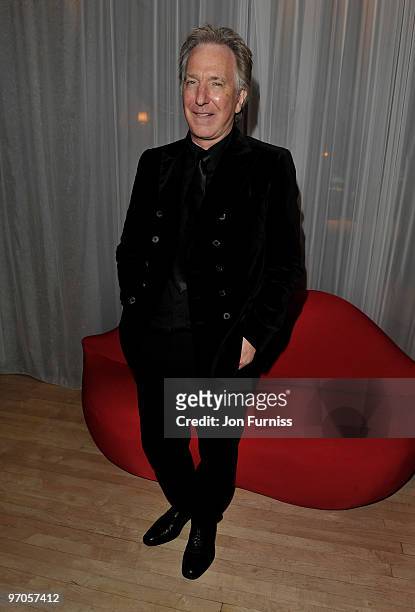 Actor Alan Rickman attends the Tim Burton's 'Alice In Wonderland' afterparty at the Sanderson Hotel on February 25, 2010 in London, England.
