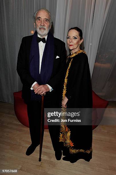 Actor Sir Christopher Lee with his wife attend the Tim Burton's 'Alice In Wonderland' afterparty at the Sanderson Hotel on February 25, 2010 in...