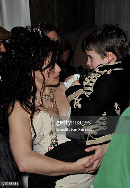 Actress Helena Bonham Carter with her son Billy Ray attend the Tim Burton's 'Alice In Wonderland' afterparty at the Sanderson Hotel on February 25,...