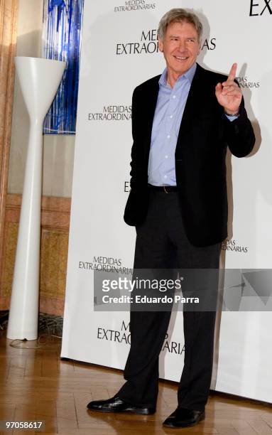Actor Harrison Ford attends a photocall for ''Extraordinary Measures'' at the Zurbano Hotel on February 25, 2010 in Madrid, Spain.