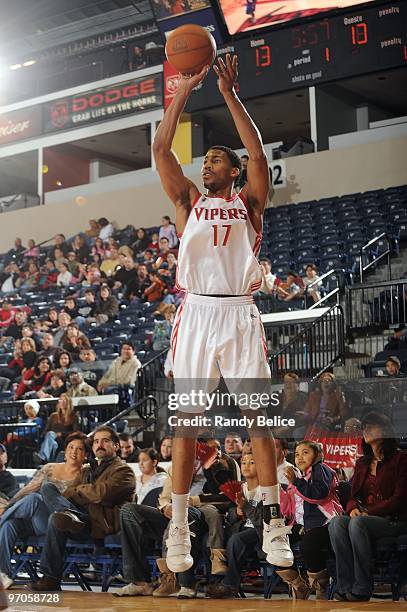 Garrett Temple of the Rio Grande Valley Vipers shoots a jump shot during the NBA D-League game against the Los Angeles D-Fenders at the Dodge Arena...