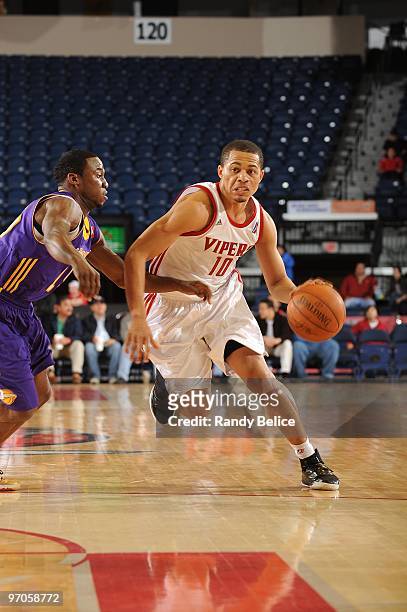 Jonathan Wallace of the Rio Grande Valley Vipers drives the ball up court against Horace Wormely of the Los Angeles D-Fenders during the NBA D-League...