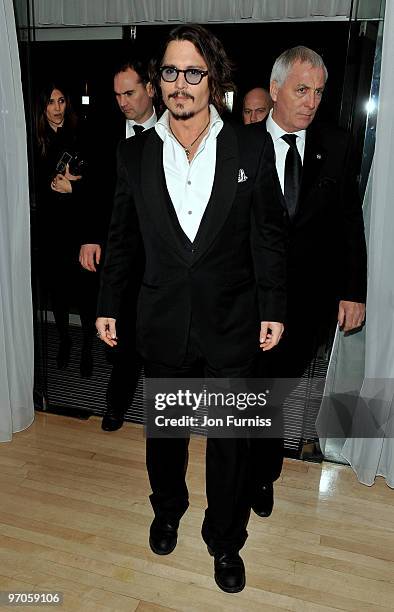 Actor Johnny Depp attends the Tim Burton's 'Alice In Wonderland' afterparty at the Sanderson Hotel on February 25, 2010 in London, England.