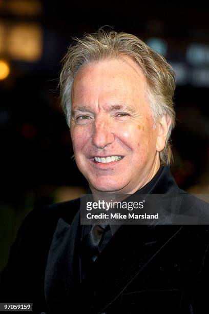 Alan Rickman attends the Royal World Premiere of Tim Burton's 'Alice In Wonderland' at Odeon Leicester Square on February 25, 2010 in London, England.