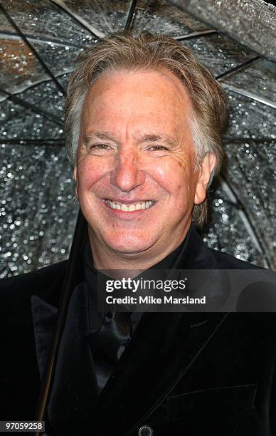 Alan Rickman attends the Royal World Premiere of Tim Burton's 'Alice In Wonderland' at Odeon Leicester Square on February 25, 2010 in London, England.