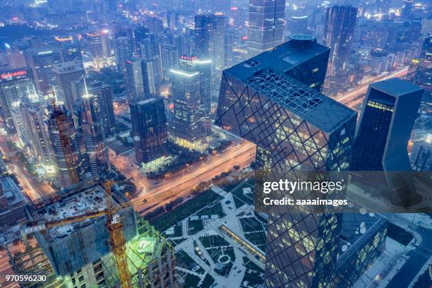 cbd of beijing,night view,aerial shot - cctv headquarters stock pictures, royalty-free photos & images