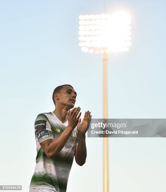 Dublin , Ireland - 9 June 2018; Graham Burke of Shamrock Rovers applauds supporters following the SSE Airtricity League Premier Division match...