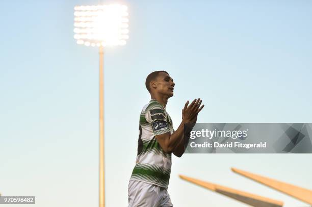 Dublin , Ireland - 9 June 2018; Graham Burke of Shamrock Rovers applauds supporters following the SSE Airtricity League Premier Division match...