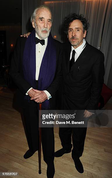 Sir Christopher Lee and Tim Burton attend the afterparty following the Royal World Premiere of 'Alice In Wonderland', at The Sanderson Hotel on...