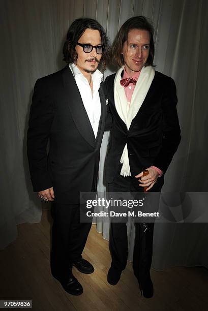 Johnny Depp and Wes Anderson attend the afterparty following the Royal World Premiere of 'Alice In Wonderland', at The Sanderson Hotel on February...