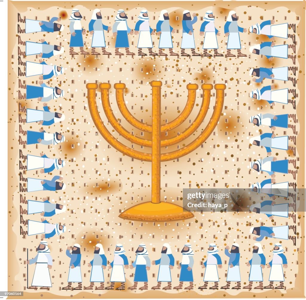 Passover Illustration With Golden Menorah On Matzah Background