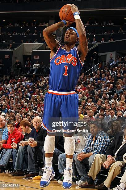 Daniel Gibson of the Cleveland Cavaliers shoots against the Charlotte Bobcats during the game on February 19, 2010 at Time Warner Cable Arena in...