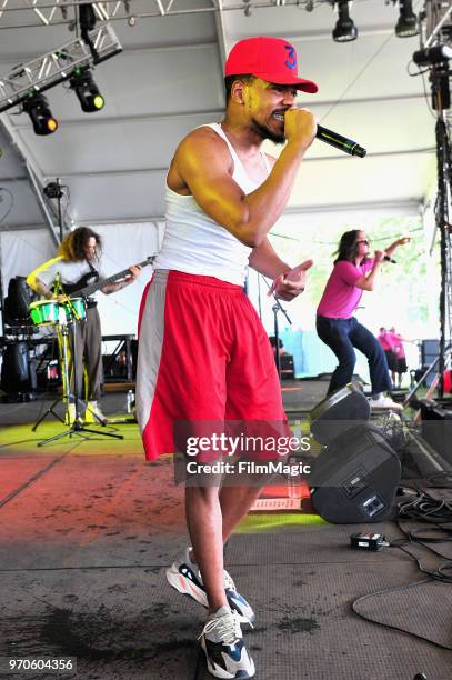 Chance The Rapper performs onstage with Knox Fortune at That Tent during day 3 of the 2018 Bonnaroo Arts And Music Festival on June 9, 2018 in...