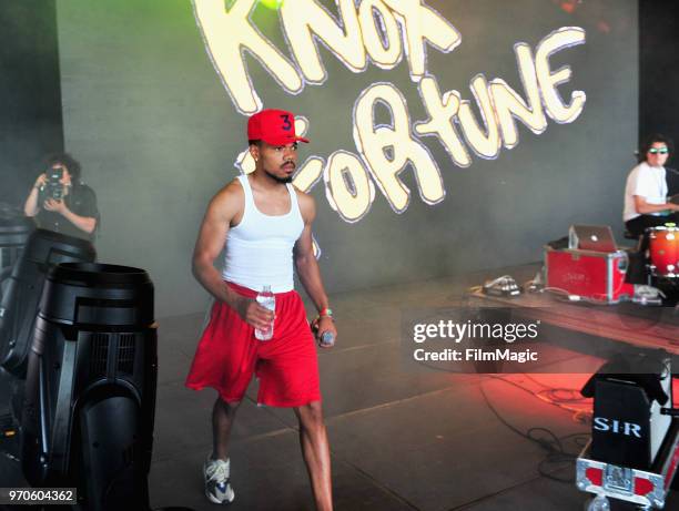 Chance The Rapper performs onstage with Knox Fortune at That Tent during day 3 of the 2018 Bonnaroo Arts And Music Festival on June 9, 2018 in...