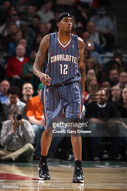 Tyrus Thomas of the Charlotte Bobcats walks down the court during the game against the Milwaukee Bucks on February 20, 2010 at the Bradley Center in...