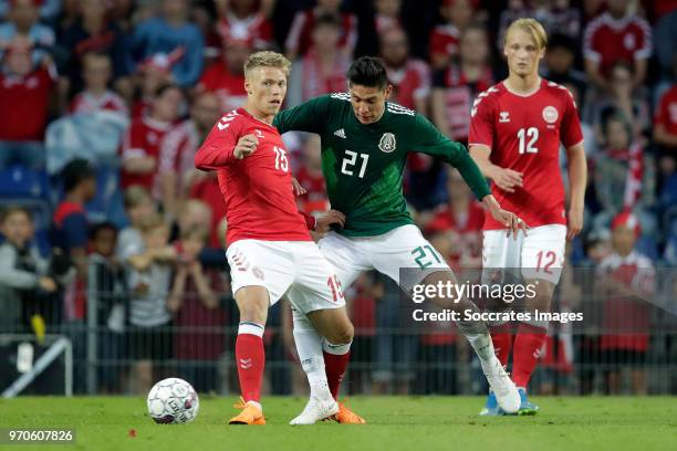 Viktor Fischer of Denmark, Edson Alvarez of Mexico during the International Friendly match between Denmark v Mexico at the Brondby Stadium on June 9,...