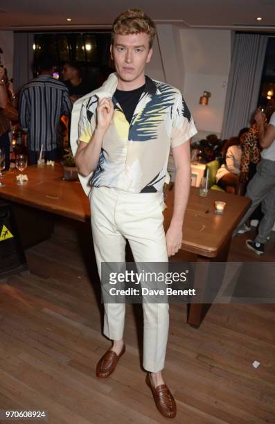 Fletcher Cowan attends the London Fashion Week Men's cocktail party with DANIEL w. FLETCHER and Christian Louboutin at Mortimer House on June 9, 2018...