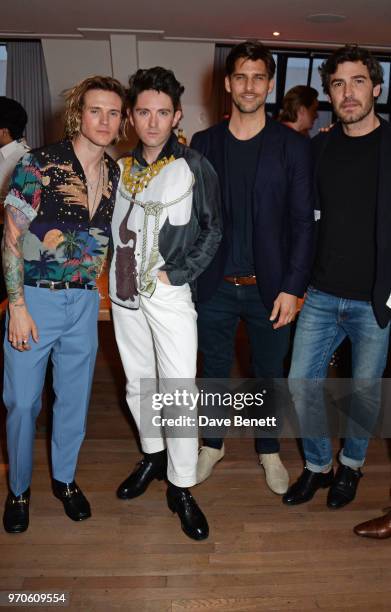 Dougie Poynter, Daniel W. Fletcher, Johannes Huebl and Robert Konjic attends the London Fashion Week Men's cocktail party with DANIEL w. FLETCHER and...