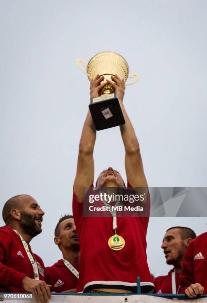 Karpatalya players celebrate wininng the CONIFA World Football Cup 2018 Final match between Northern Cyprus and Karpatalya at Queen Elizabeth II...