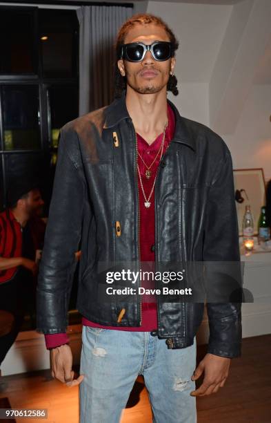 Kelvin Bueno attends the London Fashion Week Men's cocktail party with DANIEL w. FLETCHER and Christian Louboutin at Mortimer House on June 9, 2018...