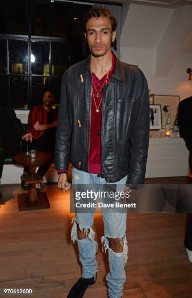 Kelvin Bueno attends the London Fashion Week Men's cocktail party with DANIEL w. FLETCHER and Christian Louboutin at Mortimer House on June 9, 2018...