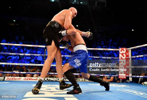 Tyson Fury takes on Sefer Seferi during there heavyweight contest at Manchester Arena on June 9, 2018 in Manchester, England.