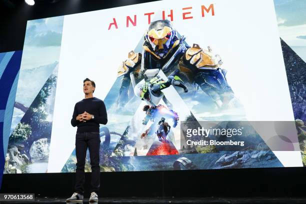Andrew Wilson, chief executive officer of Electronic Arts Inc. , speaks about the Anthem video game during the company's EA Play event ahead of the...